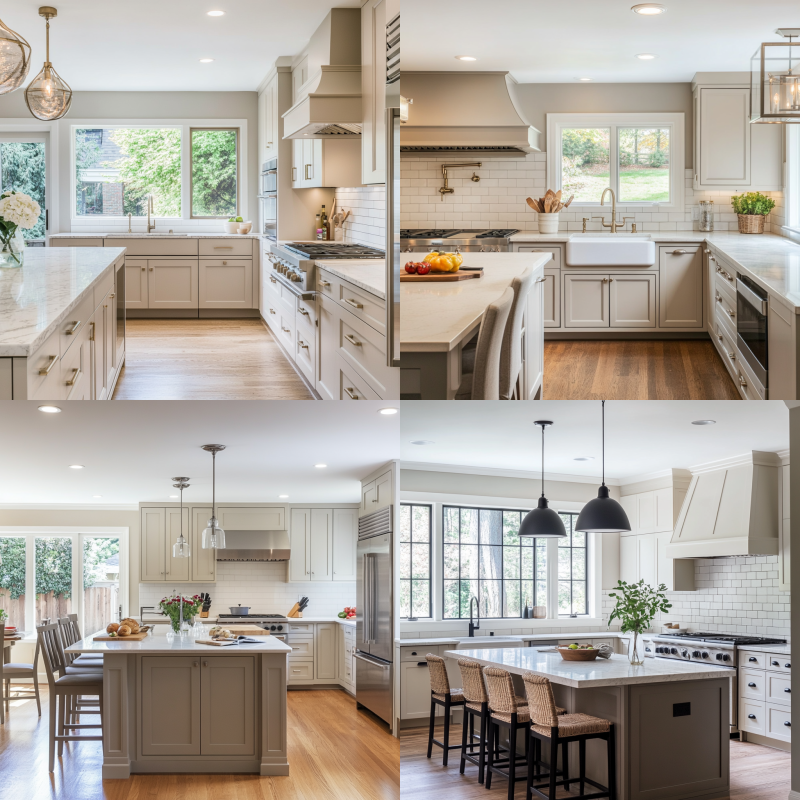 Elegant, timeless kitchen remodel with white cabinetry and natural stone countertops.
