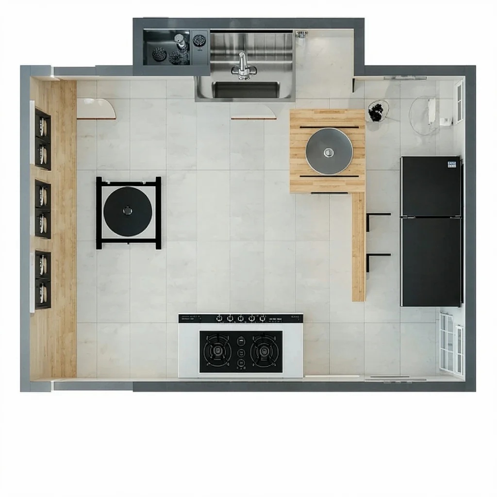 Efficient kitchen layout with island and triangle workflow design
