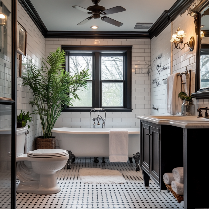 Restored bathroom in an older home with updated fixtures and preserved vintage charm