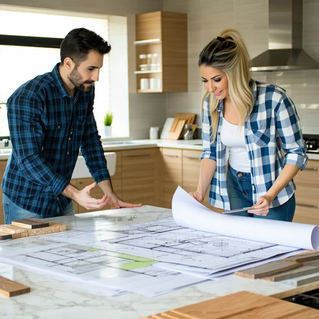 Homeowner reviewing remodel plans with a contractor.