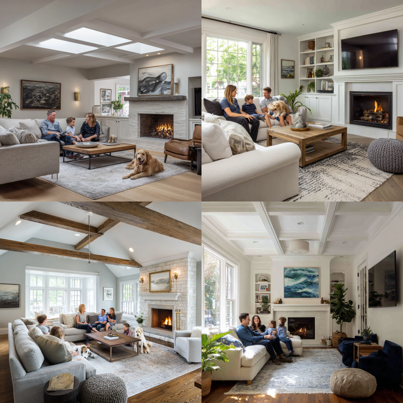 Home Additions. Modern family enjoying the benefits of well-planned home additions in their expanded living room