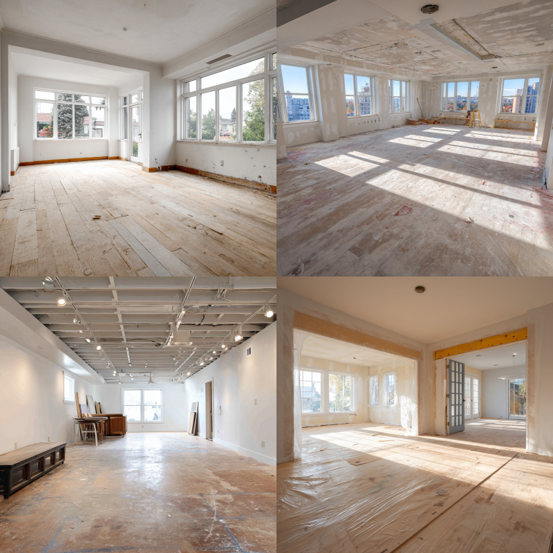 How to prepare your home for flooring installation. Room cleared of furniture with exposed, clean subfloor prepared for flooring installation