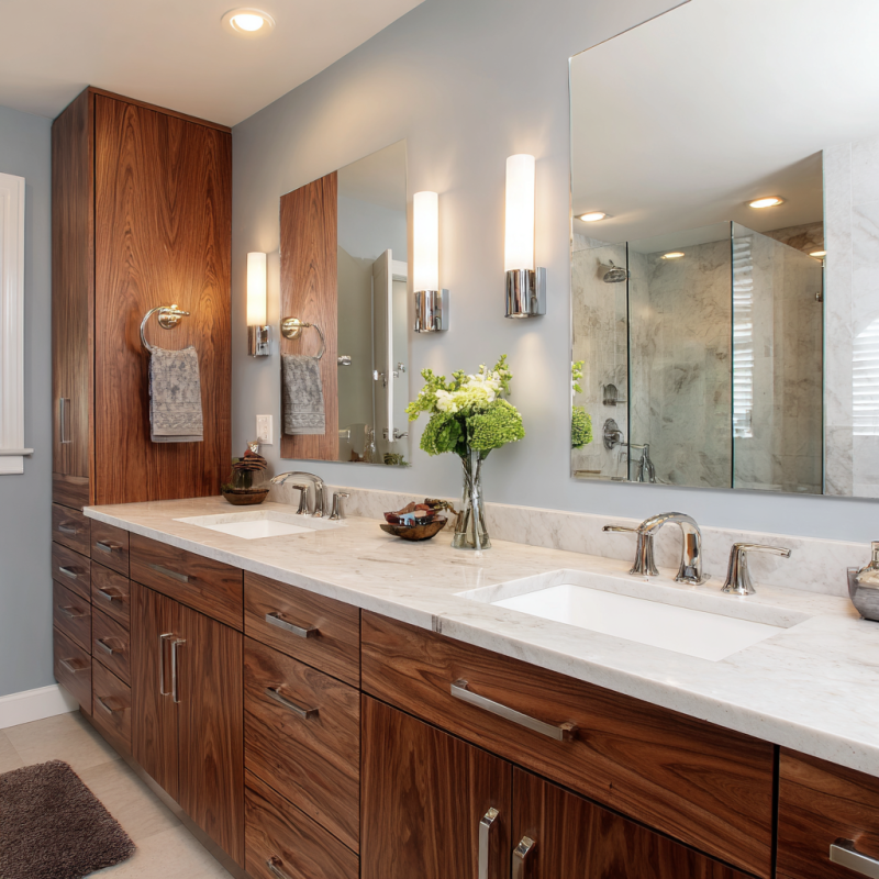 Bathroom remodel Lafayette with modern finishes and storage solutions