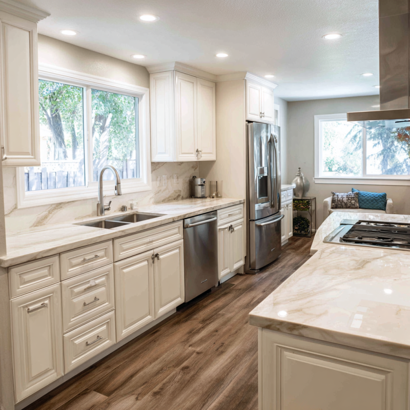 How much does a kitchen remodel cost in Pleasant Hill with modern cabinets, countertops, and open layouts