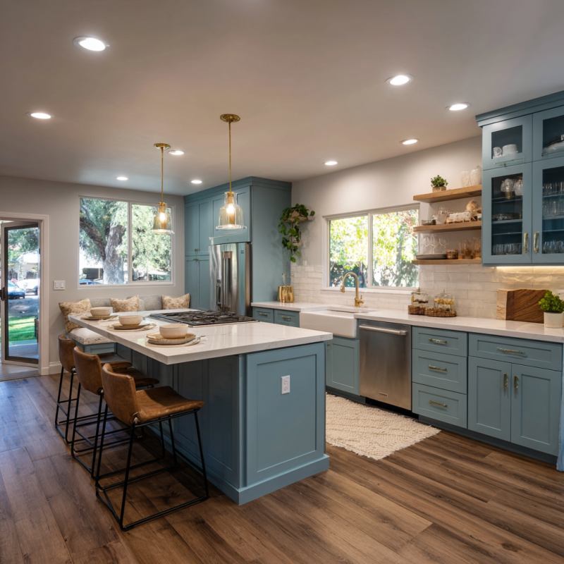 What are top kitchen remodel ideas in Pleasant Hill with modern open layouts and custom finishes