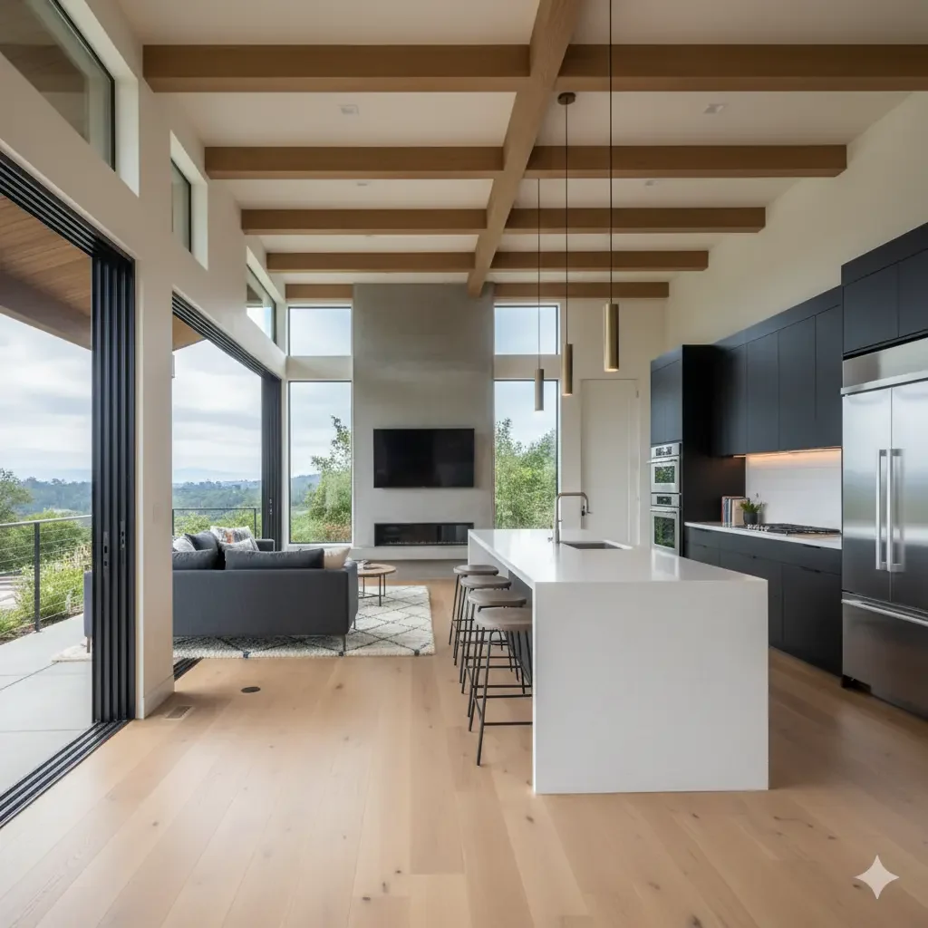 walnut creek new construction homes modern kitchen and living space