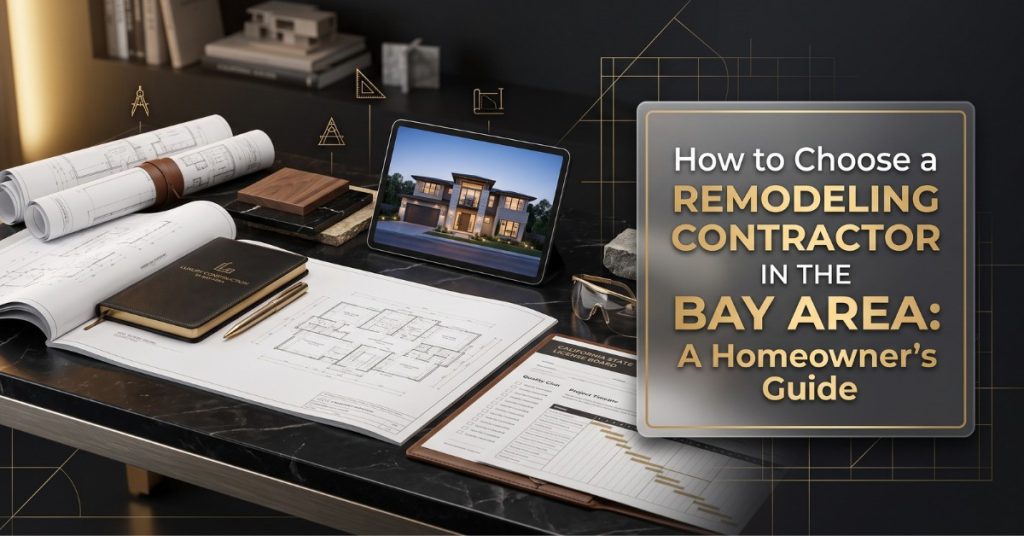 Homeowner reviewing remodeling plans with a licensed Bay Area contractor from Mazzamuto Construction