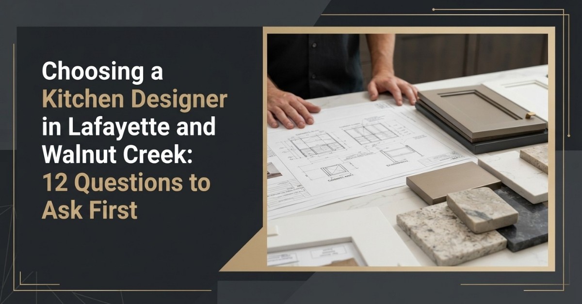 Kitchen design drawings and material samples for a Lafayette, CA remodel