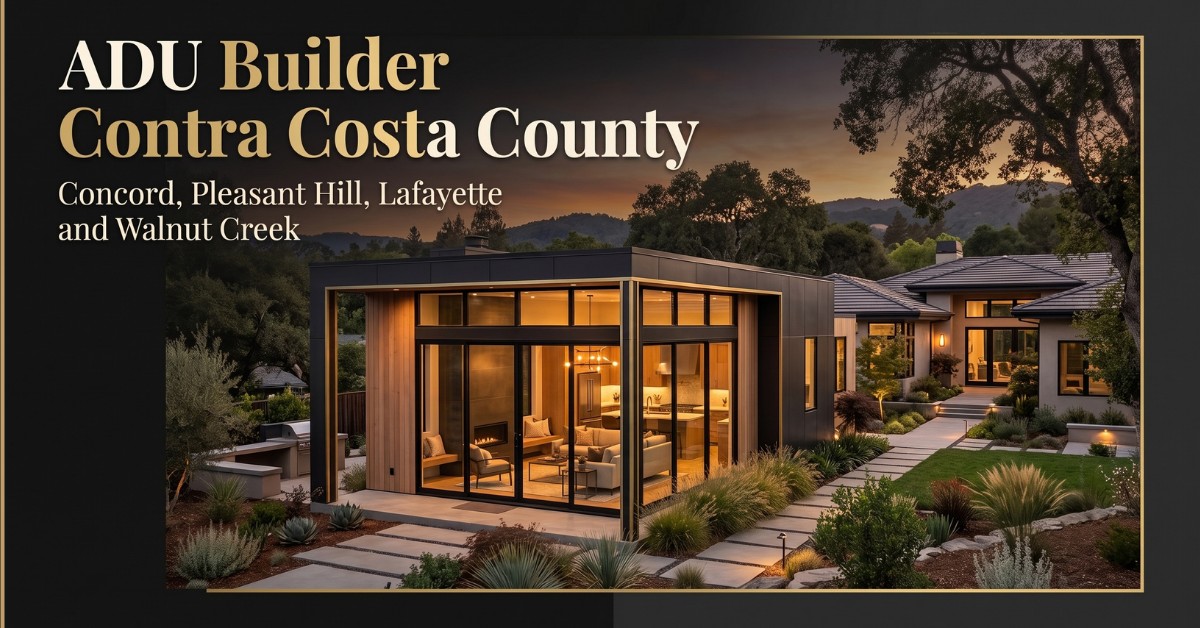 Completed detached ADU beside the main house in Contra Costa County, CA