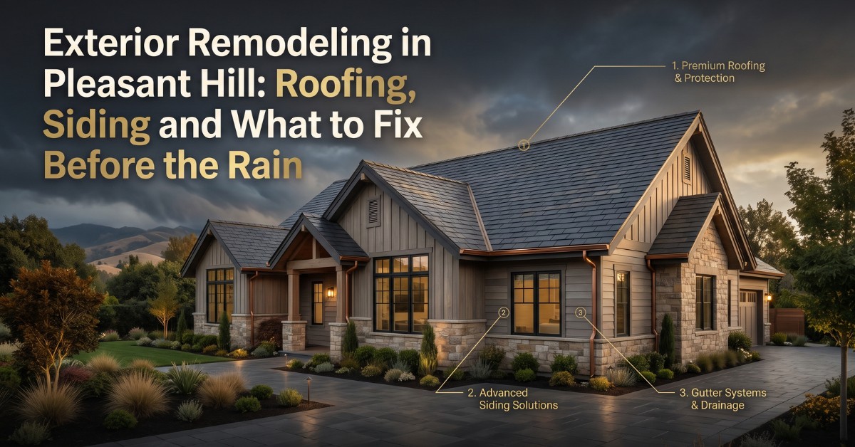 Completed roof and siding work on a Pleasant Hill, CA home, photographed before the wet season